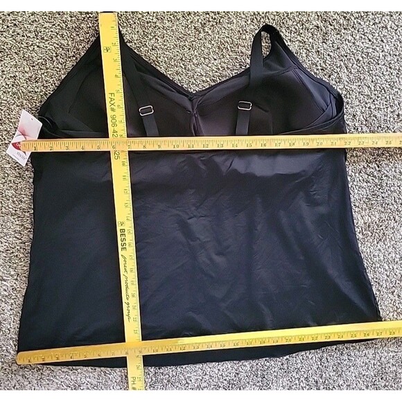 Lands End Women's 3X DD 24/26W V-Neck Swim Top BLACK Solid Padded Bra S451 - Picture 2 of 6